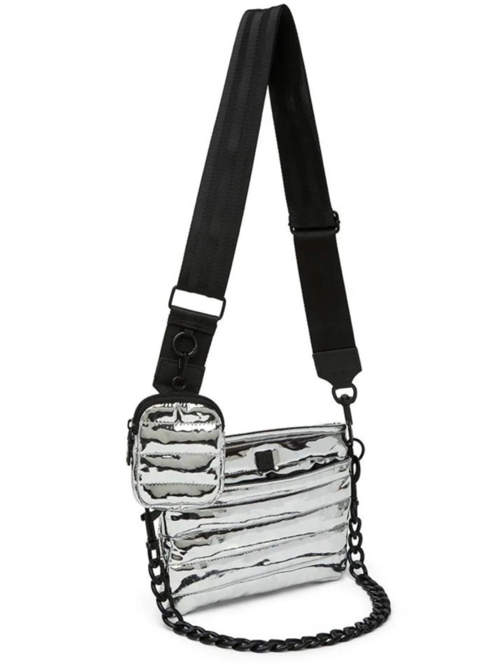 THINK ROYLN Metallic Silver Crossbody with Detachable Mini Pouch